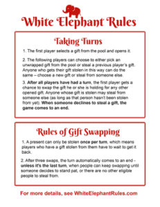 Preview image for a PDF file containing White Elephant rules