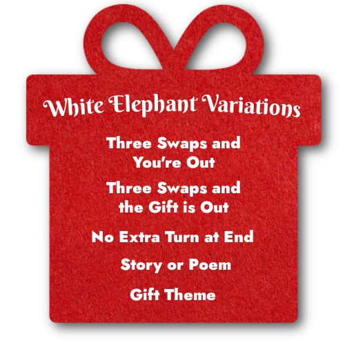 Graphic showing variations to the normal rules for a White Elephant gift exchange