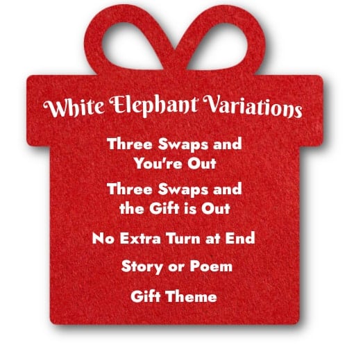 Graphic showing variations to the normal rules for a White Elephant gift exchange