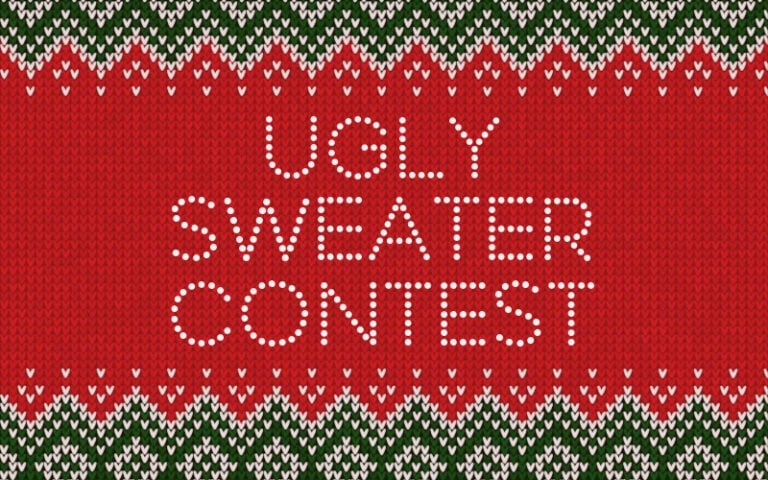 Feature image for article on ugly sweater contests for Christmas gatherings