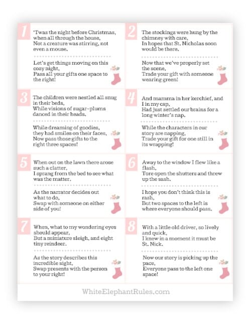 Preview image for the PDF file containing Twas the Night Before Christmas gift exchange prompts