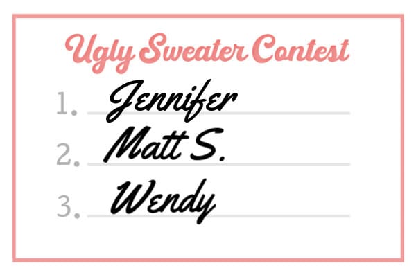 Example of a ballot for an ugly sweater contest