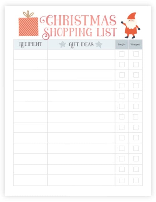 Preview image for Christmas shopping list printable